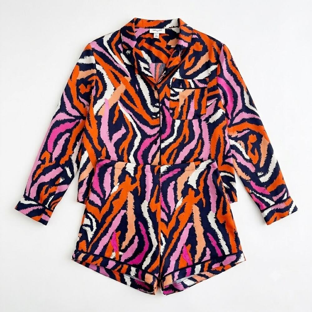 Diane Von Furstenburg x Target Zebra Satin Short Pajama Set 2 Piece Womens XXS